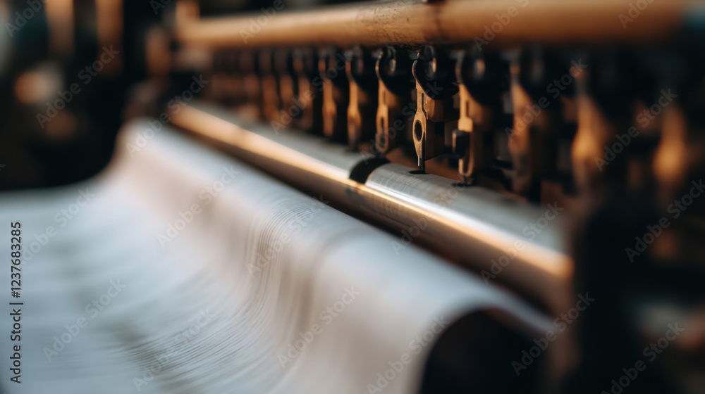 Poster image showcases industrial printing machine with focus on its smooth functionality, capturing intric