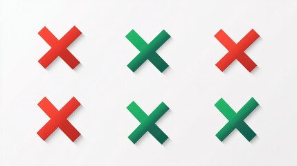 Obraz premium Simple green check marks and bold red X marks on a clean vector grid. Decision symbols for UI/UX design.