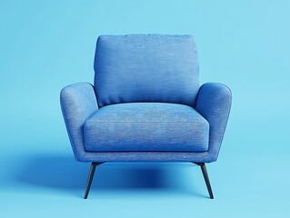 Blue fabric lounge chair on a plain blue background emphasizing the softness and modern design