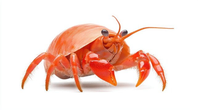 Vibrant red crab closeup, detailed macro photography on white background for educational and nature projects