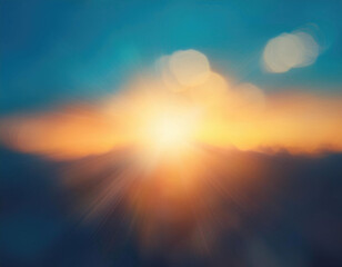 Fototapeta premium Blur glow overlay. Lens flare filter. Bokeh sunlight glare leak. Retro illumination effect. Defocused orange blue white light abstract background.