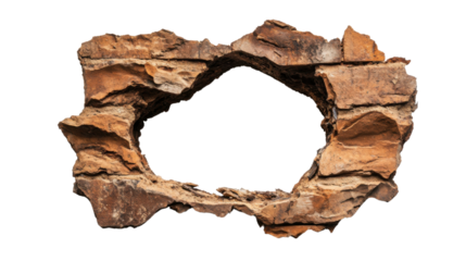 Broken rock formation creating a circular opening with transparent background