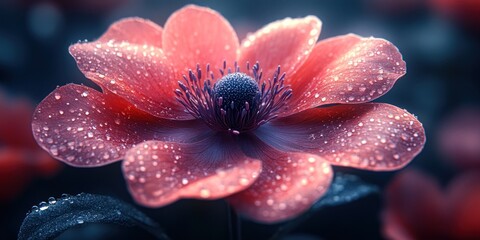 Dewdrops on a Coral Anemone: A Macro Photograph of Nature's Beauty