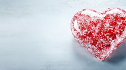 Red Crystal Heart on Light Blue Wooden Background