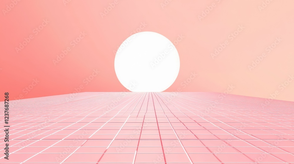 Poster soft pink background with a retro-inspired geometric grid pattern in a futuristic style.