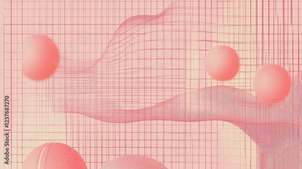 Poster soft pink background with a retro-inspired geometric grid pattern in a futuristic style.