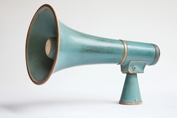 Vintage Teal Megaphone on White Background