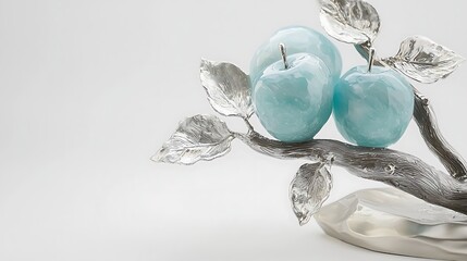 Silver apple tree sculpture, white background, art, home decor
