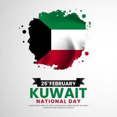 Kuwait Flag for National Day with Glitter Sparkle Brush Paint of Kuwait colors