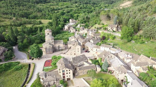 Aerial view of landscape of spanish village of Santa Cruz de la Seros on sunny day. Spain. High quality 4k footage
