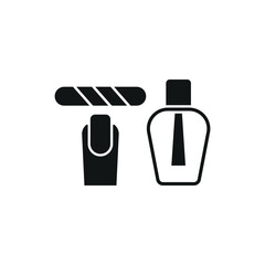 Nail polish bottle and nail file set beauty salon icon in flat style, featuring a sleek nail polish bottle and a smooth nail file, perfect for manicure and beauty themes.