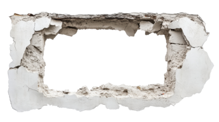 Broken concrete wall with transparent background creating rectangular hole