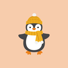 Adorable Penguin in Yellow Winter Hat and Scarf A Cute Cartoon Illustration