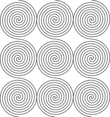 Black and White Line Drawing of Nine Spiral Shapes in a Grid Pattern
