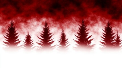 Red Foggy Forest Silhouette Winter Treescape