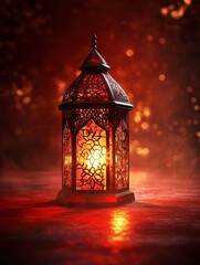 Fototapeta premium 3D lantern Ramadan Islamic concept background with copy space