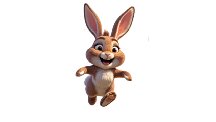 Cute cartoon Easter bunny rabbit, with big ears and a playful spring vibe, isolated on alpha channel