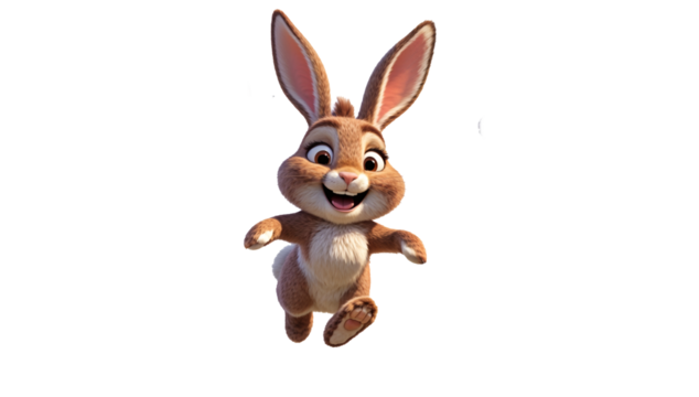 Cute cartoon Easter bunny rabbit, with big ears and a playful spring vibe, isolated on alpha channel