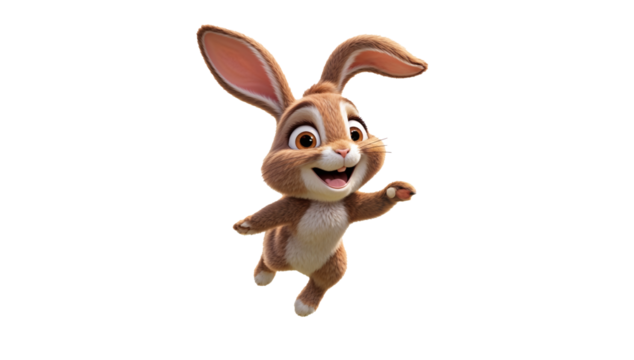 Cute cartoon Easter bunny rabbit, with big ears and a playful spring vibe, isolated on alpha channel