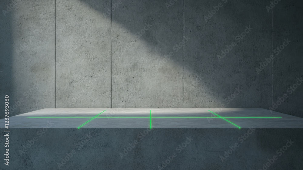 Poster precision engineered green laser level projects clear lines on sleek concrete surface, enhancing acc
