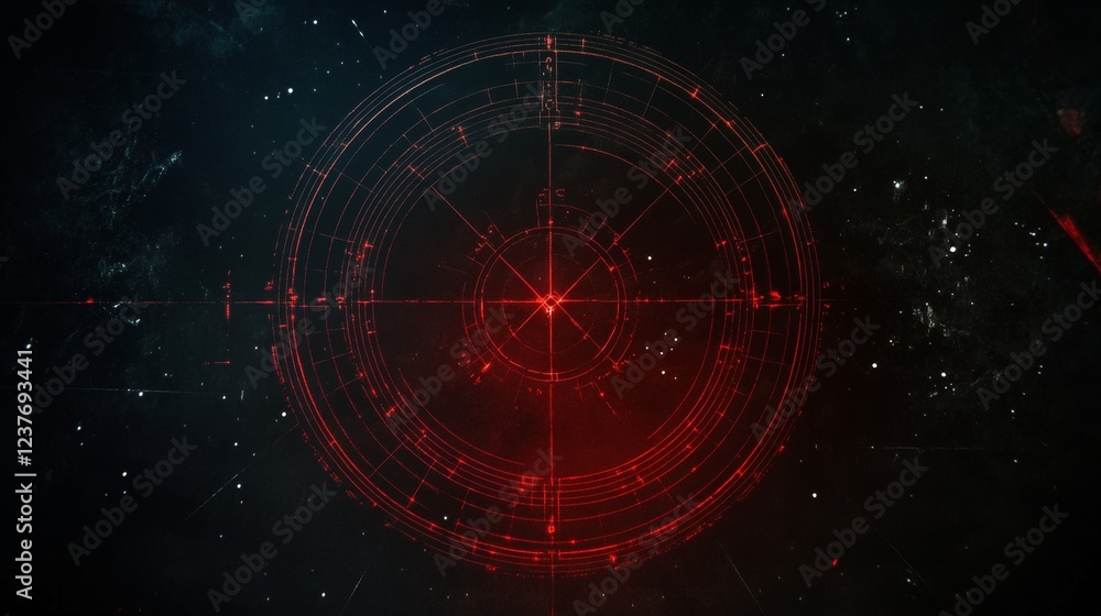 Poster red glowing circular tech target interface design