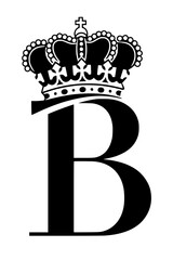 Bold Letter "B" with Royal Crown, A black uppercase letter "B" adorned with an ornate crown, symbolizing prestige, authority, and elegance in typography and design.  
  
