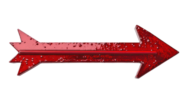 Metallic red arrow pointing right on transparent background - Powered by Adobe