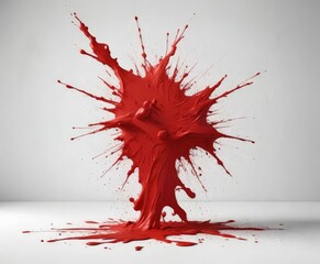 Large red splatter on pure white sheet with shadows, large red paint splash, dramatic effect