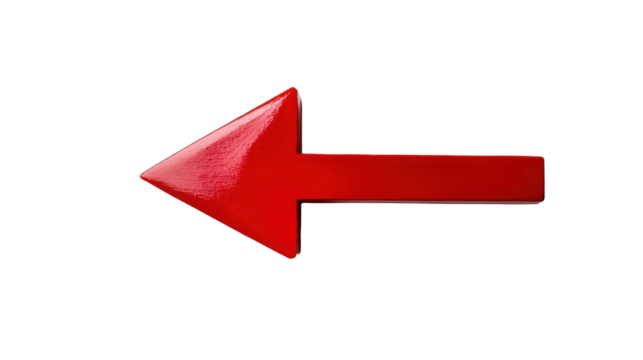 Red arrow pointing left on transparent background - Powered by Adobe