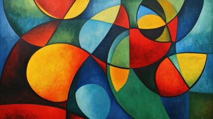 Fototapeta premium Vibrant abstract geometric and organic shapes in red, blue, green, and yellow. A playful, dynamic composition.