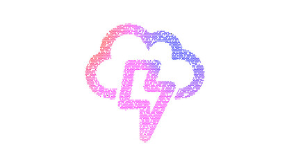 Icon thunderstorm is made up of LED square shapes. There are bright diodes and there are black dead diodes