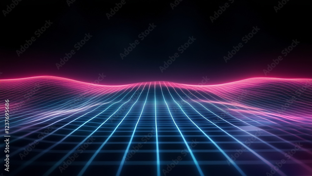 Poster vibrant neon waves create a mesmerizing geometric pattern in a dark setting