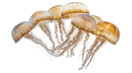Group of pacific sea nettles floating on transparent background