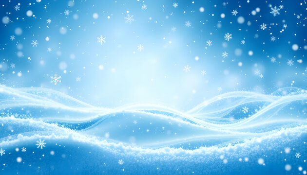 Winter wonderland, swirling snowflakes, icy blue background, sparkling snow, frosty waves, magical winter scene, crystalline patterns, ethereal glow, dreamy snowfall, shimmering ice crystals, celestia