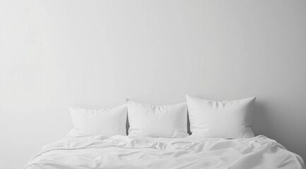 Bed set, White bed with pillows, space for text, created using Generative AI technology.