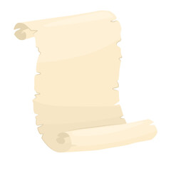 Ancient paper scroll with empty space for text. Magic papyrus scroll, unfolded page. Parchment sheet for royal decrees and ancient religious texts. Vector illustration