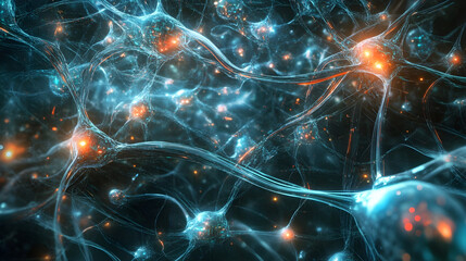 Obraz premium A detailed visualization of interconnected neural networks, showcasing glowing nodes and pathways, representing the intricate architecture of artificial intelligence.
