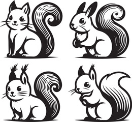 Squirrel vector in black and white