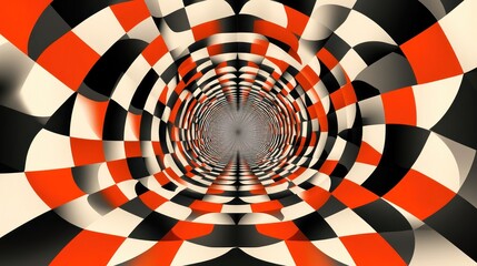 Abstract red-black-white checkered tunnel background