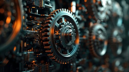 Fototapeta premium Metal engine gears wheels, closeup