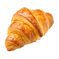 Freshly baked croissant with golden crust, flaky layers, concept of breakfast or snack