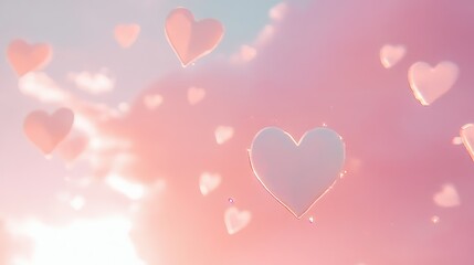 White minimalist heart symbols floating on a dreamy soft pink gradient.