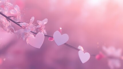 Fototapeta premium White minimalist heart symbols floating on a dreamy soft pink gradient.