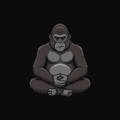 Serene Gorilla A Meditative Cartoon Illustration
