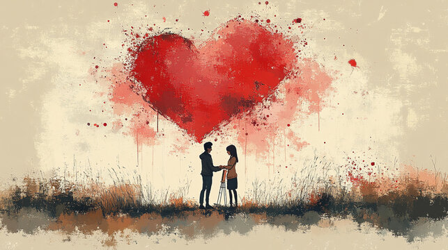 Illustration of simple Artistic image of couple doing a painting together, simple image, pink and red valantine theme love --ar 16:9 --stylize 750 --v 6.1 Job ID: 21d08eac-53a5-481d-83c4-2e048646172e