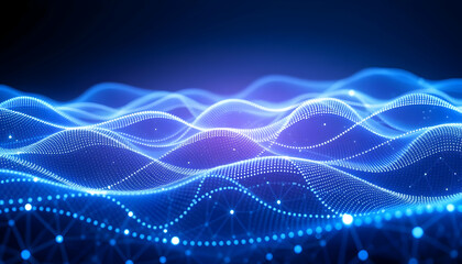 Abstract blue waves, glowing curves, sparkles, cosmic background, ethereal, digital art, neon blue, flowing energy, luminous lines, starry sky, smooth gradients, futuristic, dynamic composition, elect