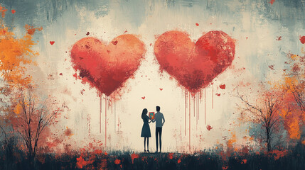 Illustration of simple Artistic image of couple doing a painting together, simple image, pink and red valantine theme love --ar 16:9 --stylize 750 --v 6.1 Job ID: 21d08eac-53a5-481d-83c4-2e048646172e