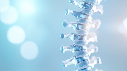 detailed view of human spine with soft blue background, showcasing vertebrae and their structure. image conveys sense of medical precision and anatomical clarity