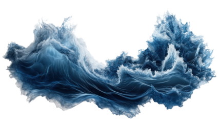 Blue ocean wave splashing with transparent background