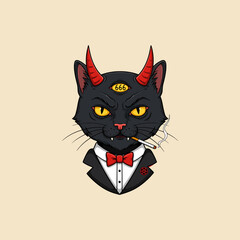 Devilish Black Cat in a Tuxedo A Darkly Stylish Illustration